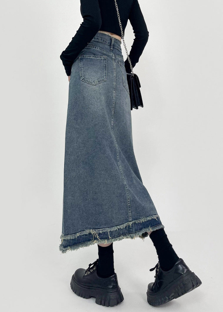 Boho Denim Blue Patchwork High Taist Maxi jupes d'été