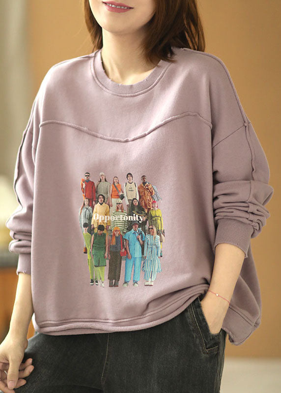 Boho Grey Purple Loose Owck Pockets Fall Fall Loose Sweatshirt