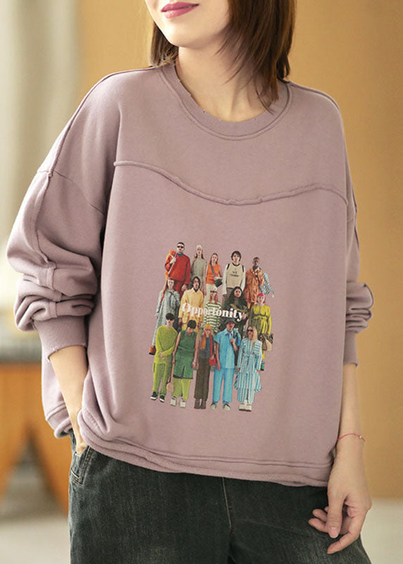 Boho Grey Purple Loose Owck Pockets Fall Fall Loose Sweatshirt