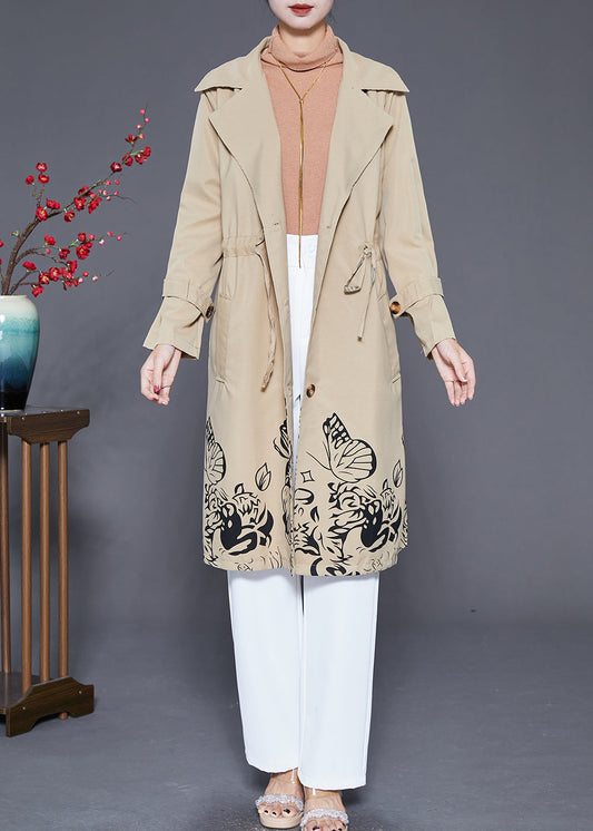 Boho Khaki Cinched Print Cotton Coat Outwear Fall