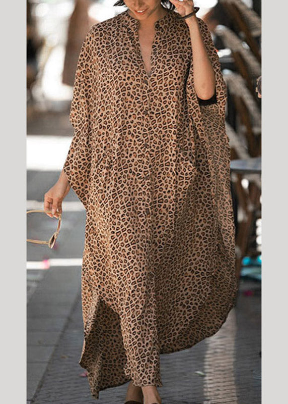 Boho Leopard V Neck Print Long Holiday Robe Summer