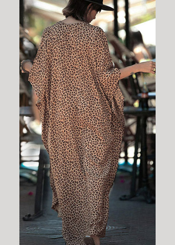 Boho Leopard V Neck Print Long Holiday Robe Summer