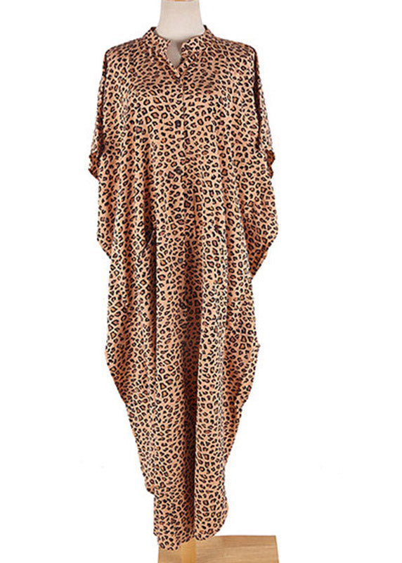 Boho Leopard V Neck Print Long Holiday Robe Summer