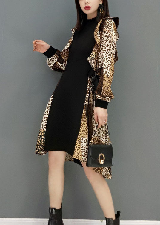 Boho Leopard Print Tie Taon Patchwork Robes en mousseline de soie printemps