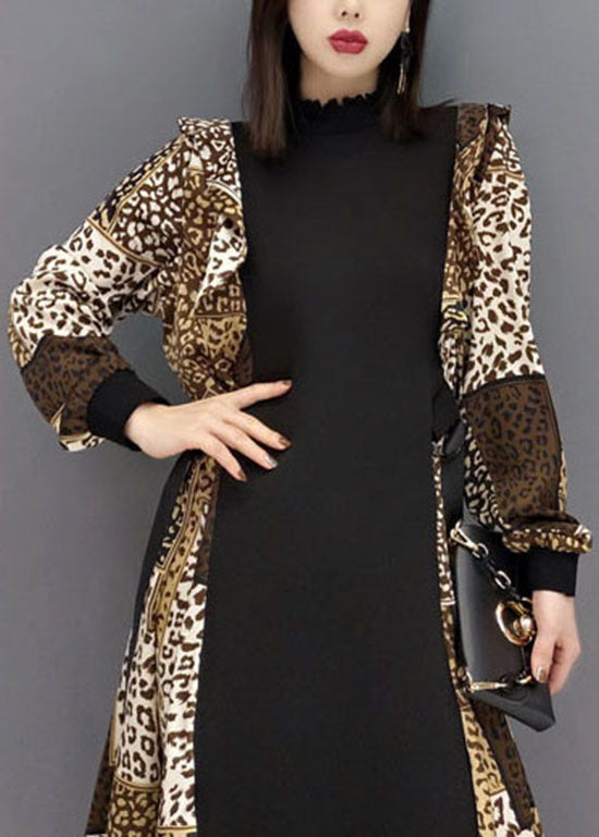 Boho Leopard Print Tie Taon Patchwork Robes en mousseline de soie printemps