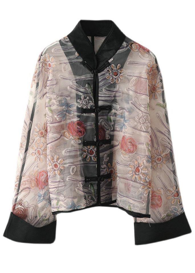 Boho Light Purple Print tulle organza Patchwork Oriental Coat Summer - SooLinen