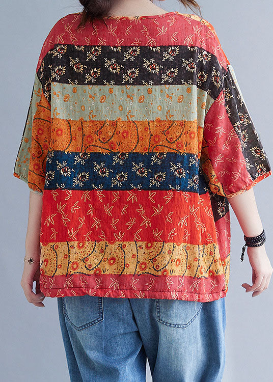 Boho Print V Neck Patchwork DrawString Fall Fall Blouses Half mancheve