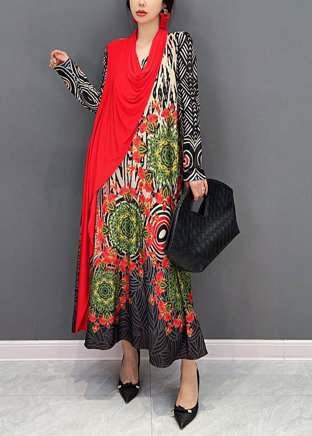 Boho Red Asymétrical Patchwork Print MAXI Robe Spring