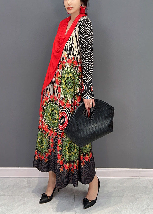 Boho Red Asymétrical Patchwork Print MAXI Robe Spring