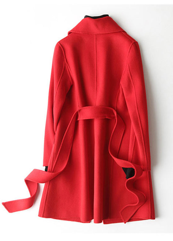 Boho Red Coltleneck Solid Woolen Coats Fall