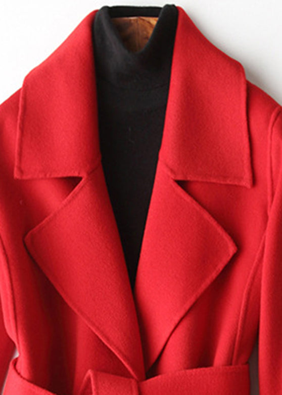 Boho Red Coltleneck Solid Woolen Coats Fall