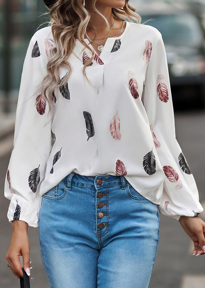 Boho White Print Shirt Top à manches longues