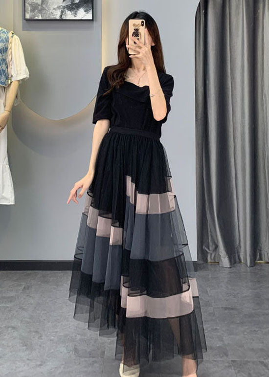 Boutique noire asymétrique tulle deux pièces régler la demi-manche