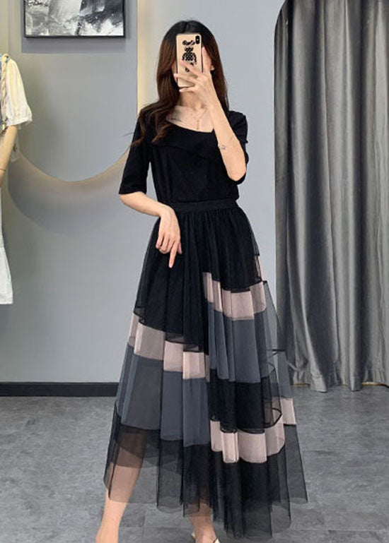 Boutique noire asymétrique tulle deux pièces régler la demi-manche