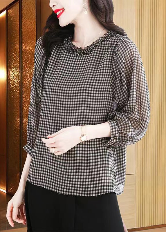 Boutique noire blanche plaid bouton à col