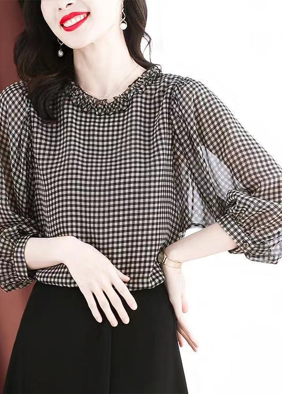 Boutique noire blanche plaid bouton à col