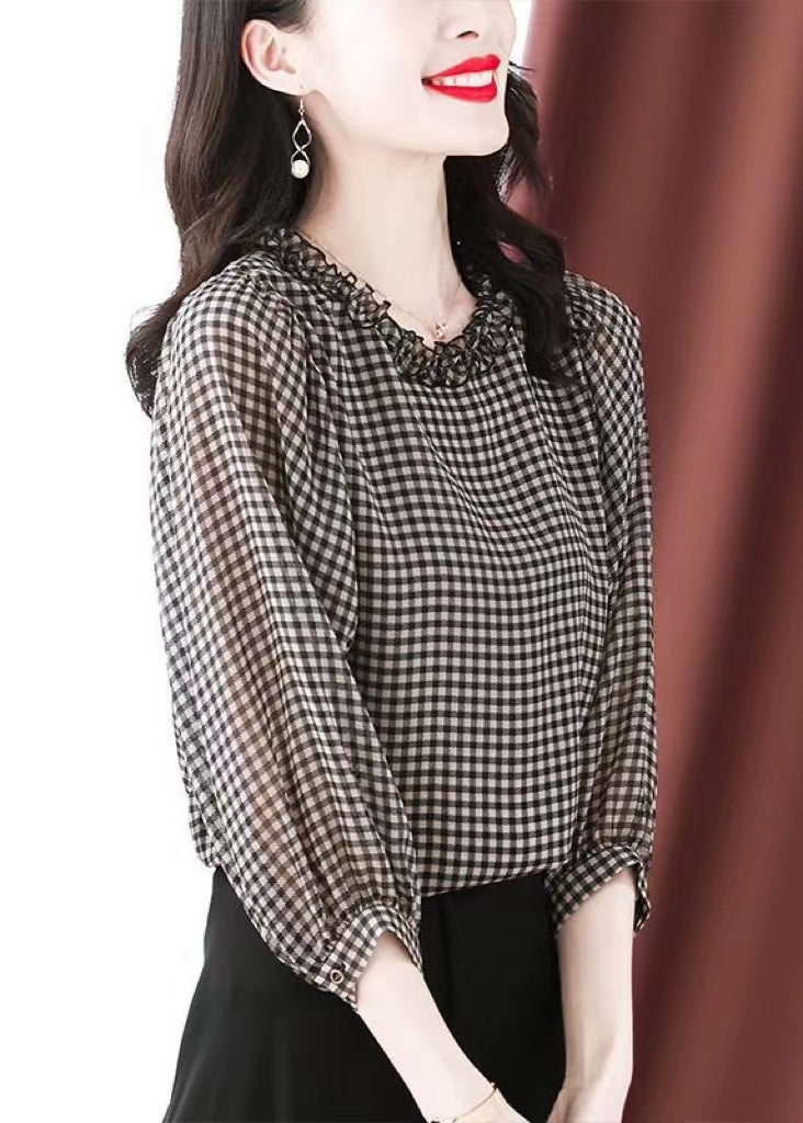 Boutique noire blanche plaid bouton à col