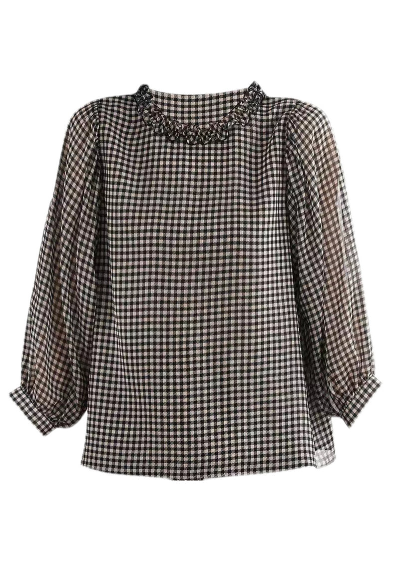 Boutique noire blanche plaid bouton à col