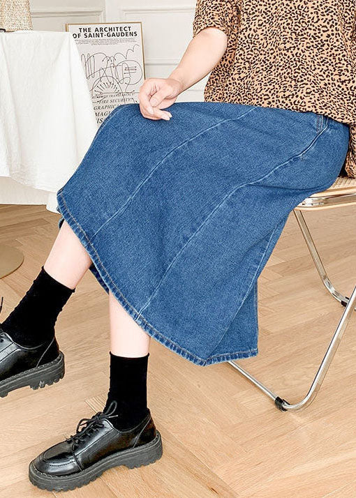 Boutique denim bleu bleu solide de taille élastique côté coton ouvert une jupe de ligne d'été