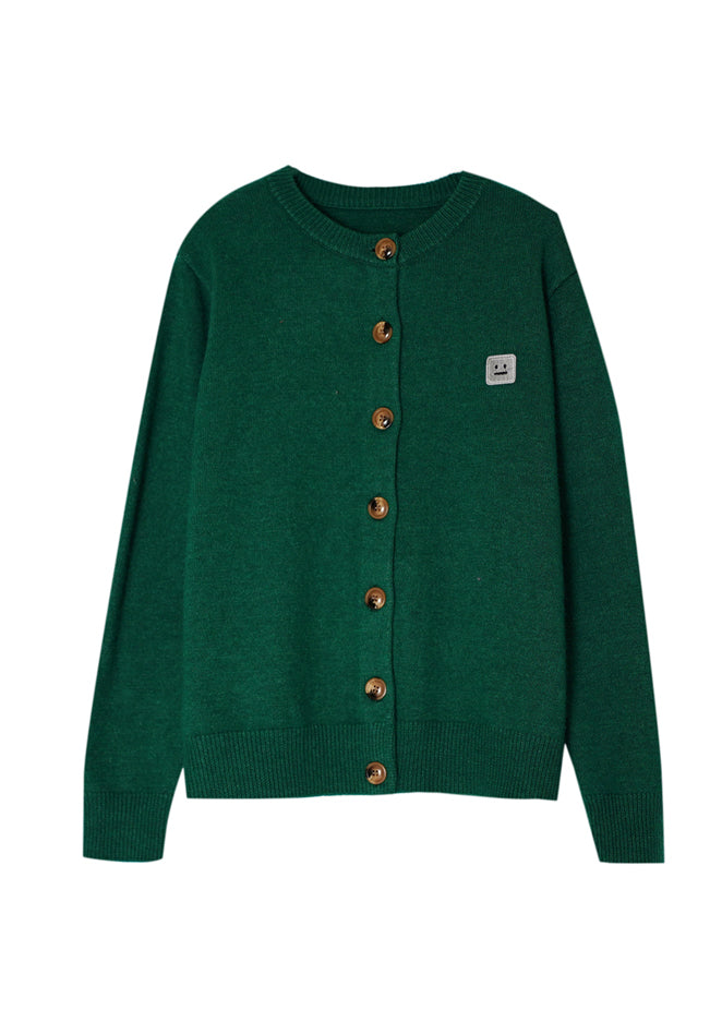 Boutique Green O Neck Broideried Bouton Tricoted Cotton Thread Cardigans Fall