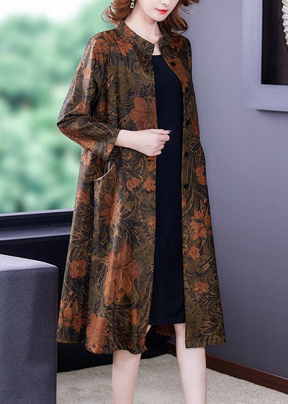 Boutique Orange Stand Collar Print Trench Coats Fall