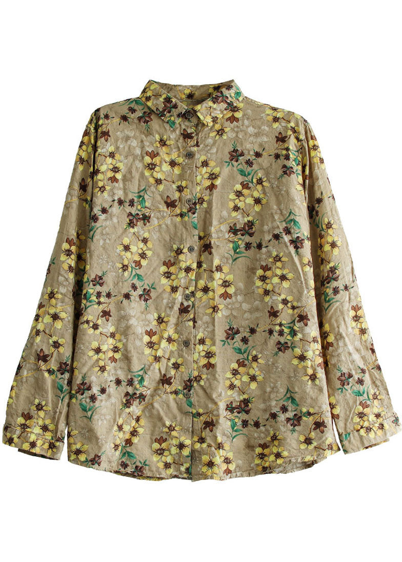 Boutique jaune Peterpan Collar bouton Impression d'automne à manches longues