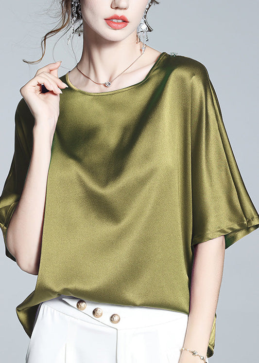 Bref Green O Neck Silk T-shirt Silk Half manche