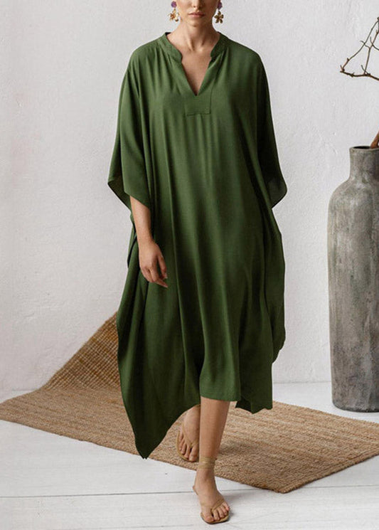 Bref vert V cou de cou solide confortable Kaftan Long Robe Half Mancheve