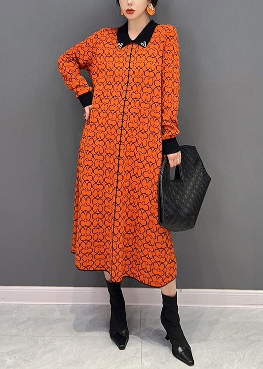 Brief Orange Peter Pan Collar Imprime-tricot Treater Robe Hiver