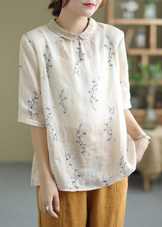 Brief Peter Pan Collar Imprimer Bouton Low Design Linen Shirt Half Mancheve