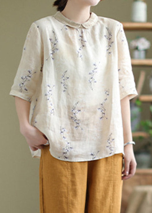 Brief Peter Pan Collar Imprimer Bouton Low Design Linen Shirt Half Mancheve