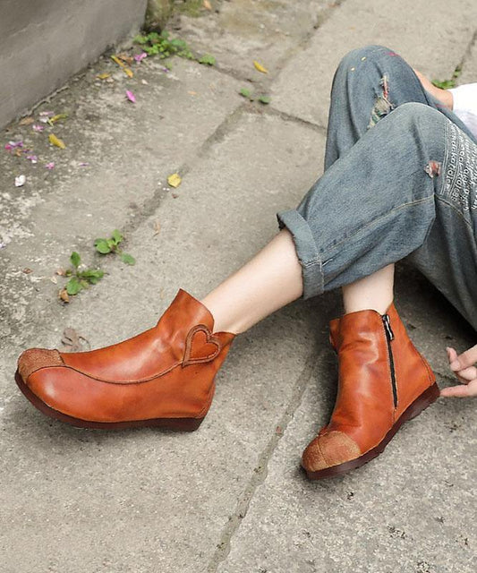 Brown Boots Cowhide Leather Boutique Splicing Ankle boots - SooLinen