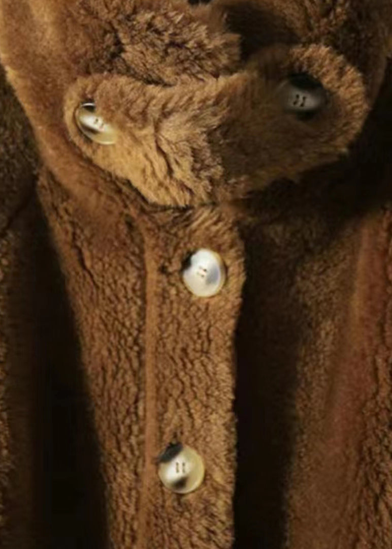 Camel POCHETS Patchwork Wool Trench Stand Collar Bouton hiver