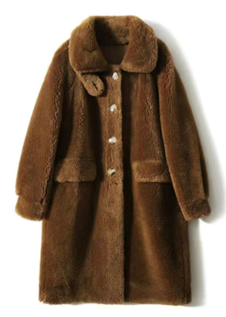 Camel POCHETS Patchwork Wool Trench Stand Collar Bouton hiver