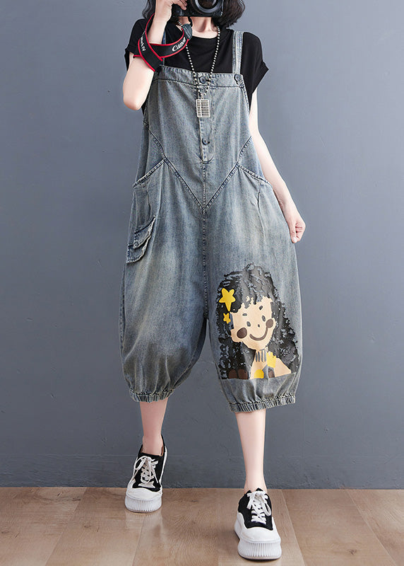 Casual Blue Slash Neck City Girl Denim Jumps Suit