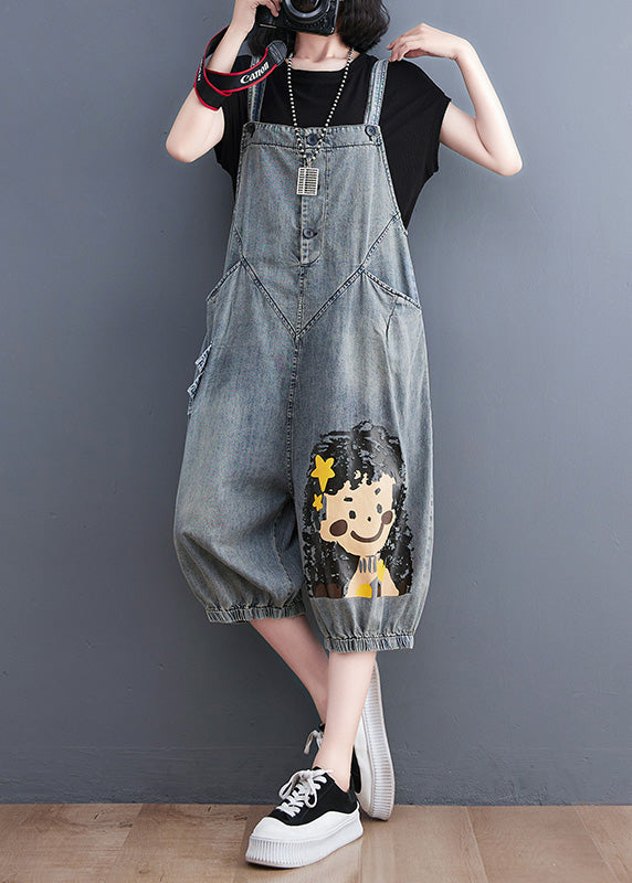 Casual Blue Slash Neck City Girl Denim Jumps Suit