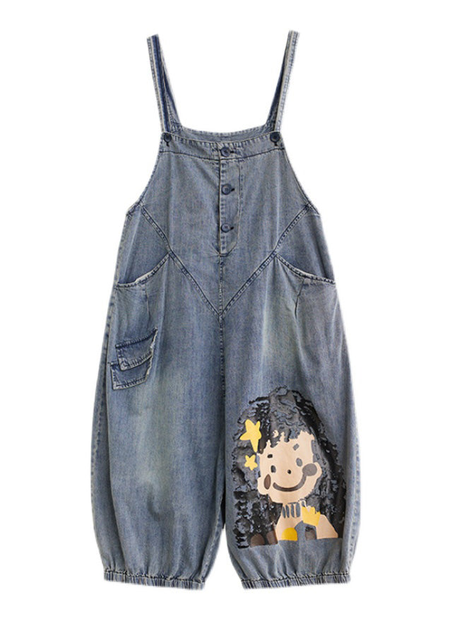 Casual Blue Slash Neck City Girl Denim Jumps Suit