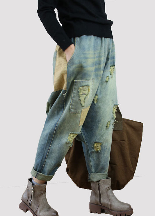 Poches bleues occasionnelles Patchwork Denim printemps