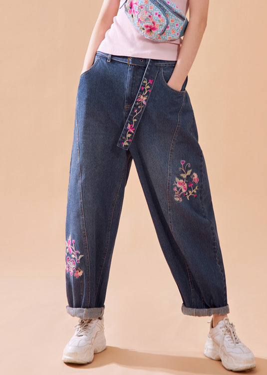 Bouton floral brodé de jean occasionnel POCHETS PANTALS LA LIGNE ÉTAMME ÉTÉ