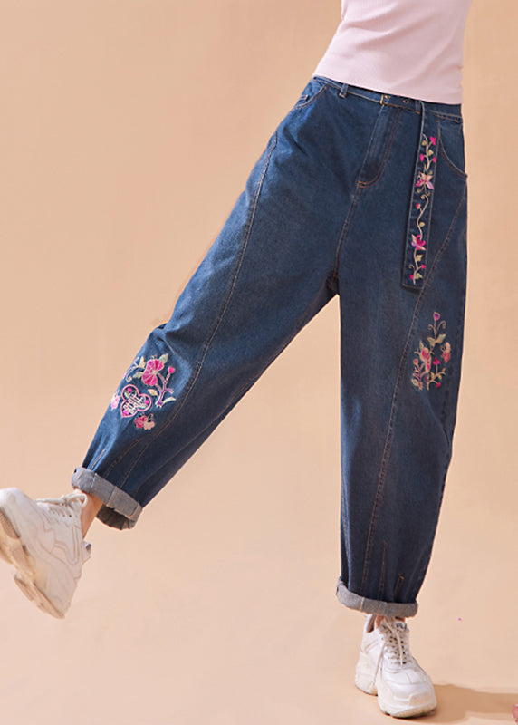 Bouton floral brodé de jean occasionnel POCHETS PANTALS LA LIGNE ÉTAMME ÉTÉ