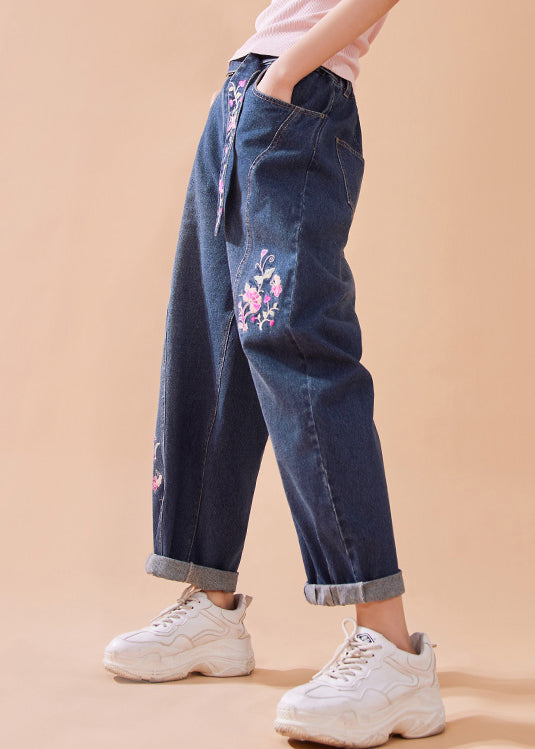 Bouton floral brodé de jean occasionnel POCHETS PANTALS LA LIGNE ÉTAMME ÉTÉ