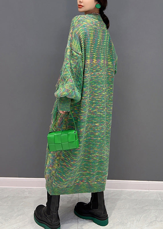 Casual Green Owck Print Imprimé de vacances en tricot chasque maxi robe hiver