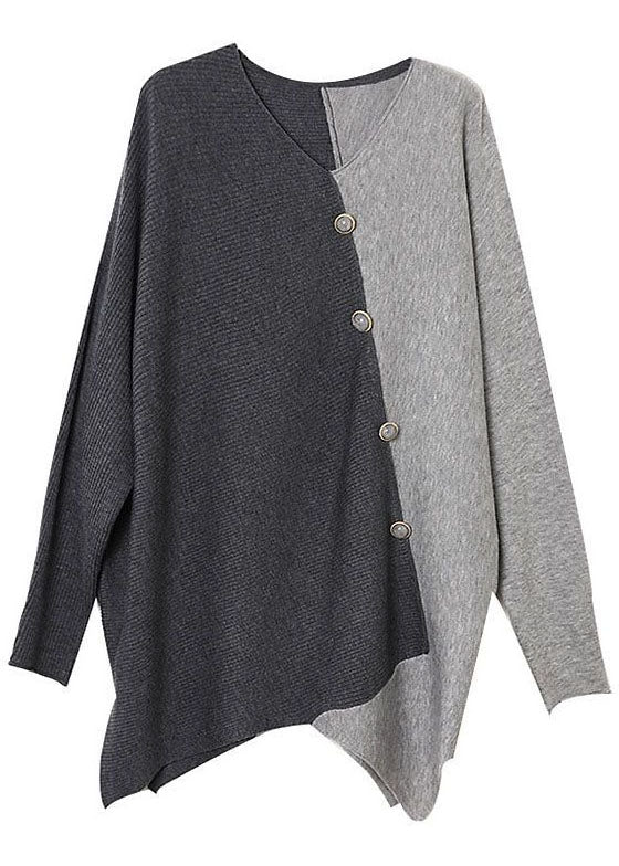 Chemise en tricot de patchwork asymétrique gris décontracté hiver