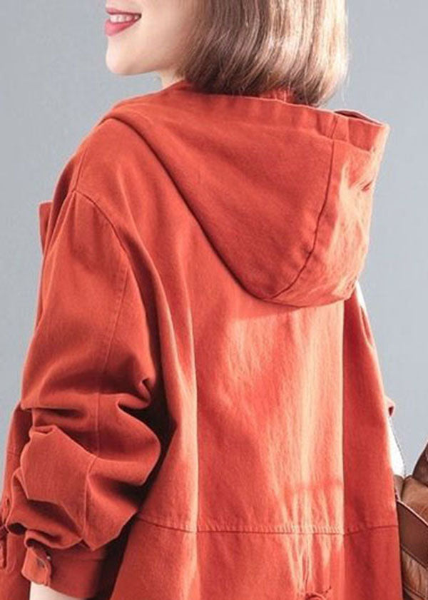 Manteau de jean à bouton chinois à capuche orange décontracté à manches longues