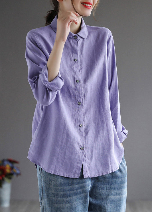 Cascule Purple Peter Pan Collar Button Shirt Long Manneve