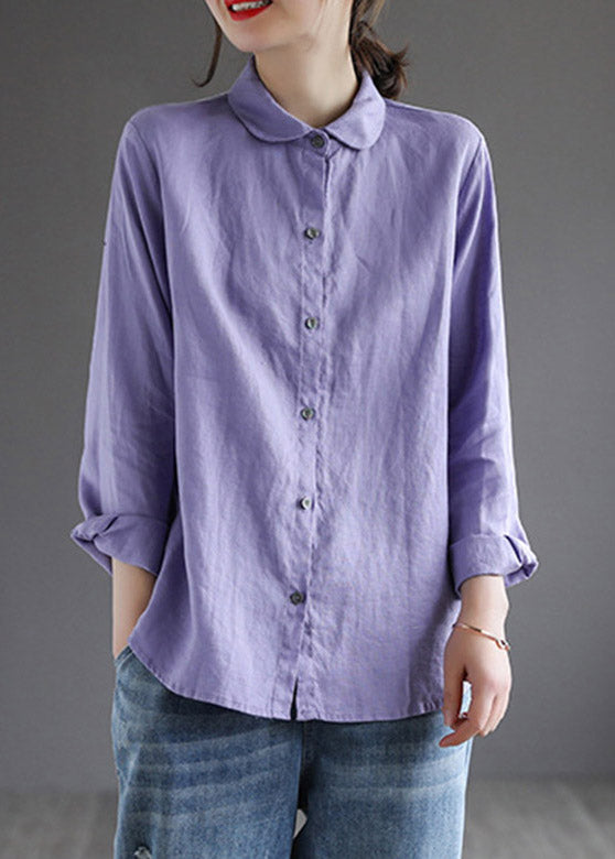 Cascule Purple Peter Pan Collar Button Shirt Long Manneve