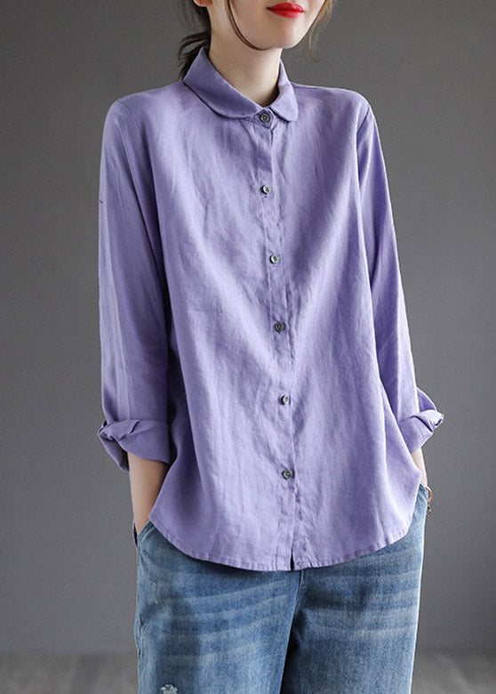 Cascule Purple Peter Pan Collar Button Shirt Long Manneve