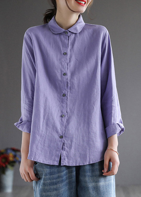 Cascule Purple Peter Pan Collar Button Shirt Long Manneve