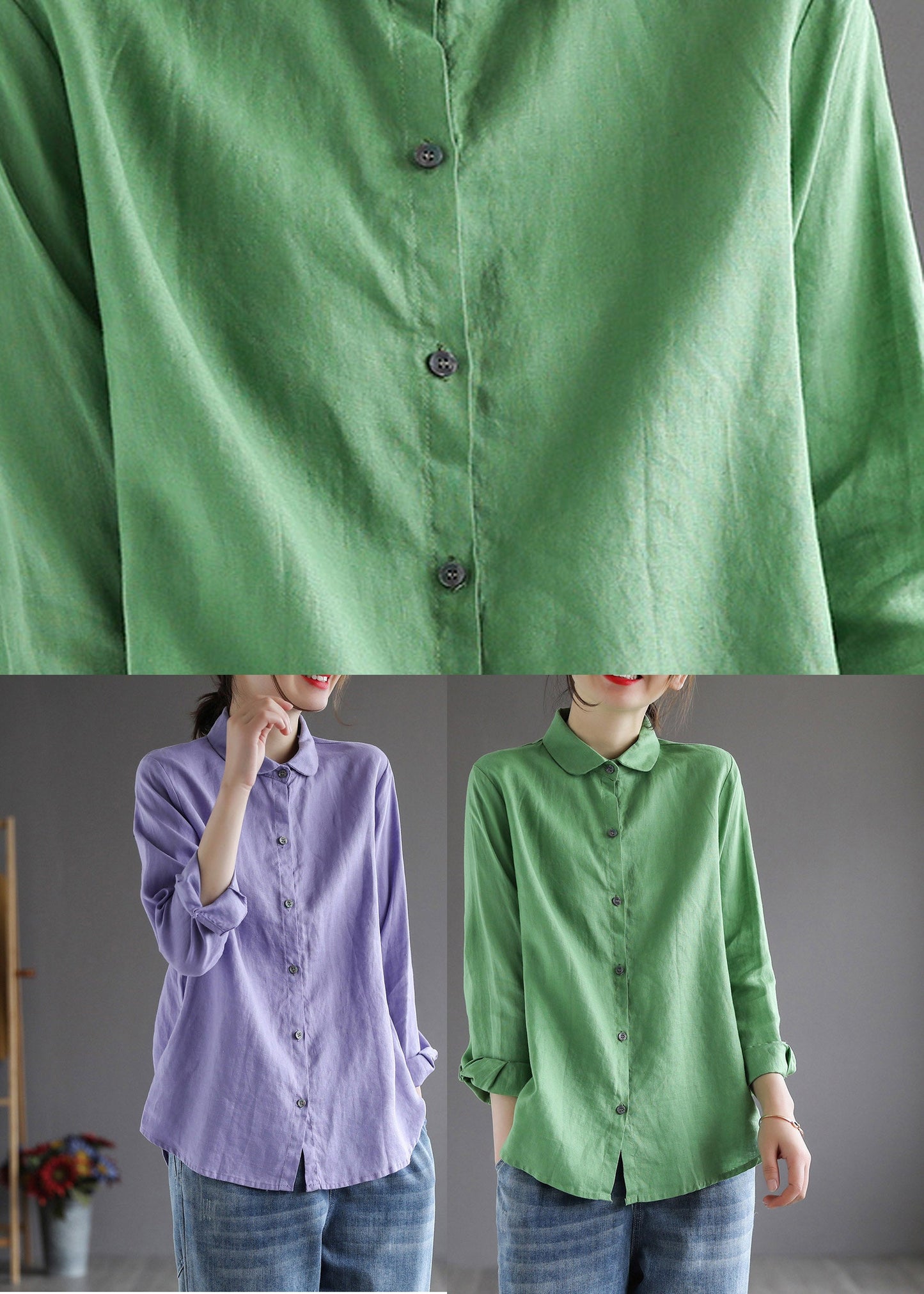 Cascule Purple Peter Pan Collar Button Shirt Long Manneve