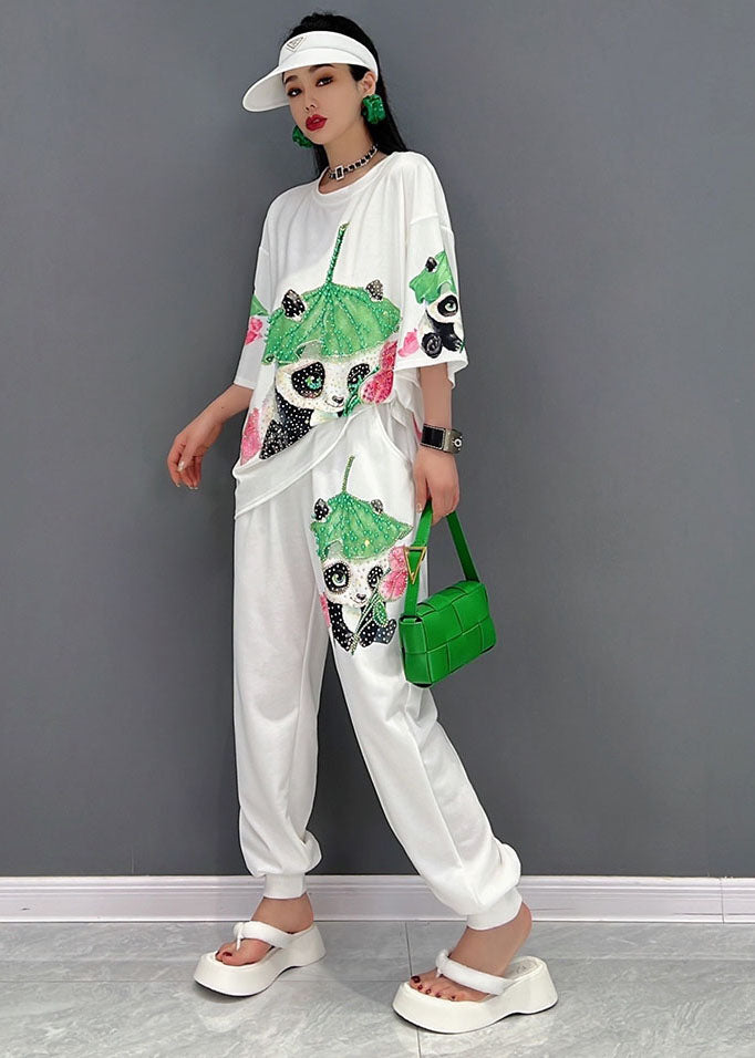 Panda blanc décontracté Panda Panda Coton Two Piece Set Women Vêtements Summer